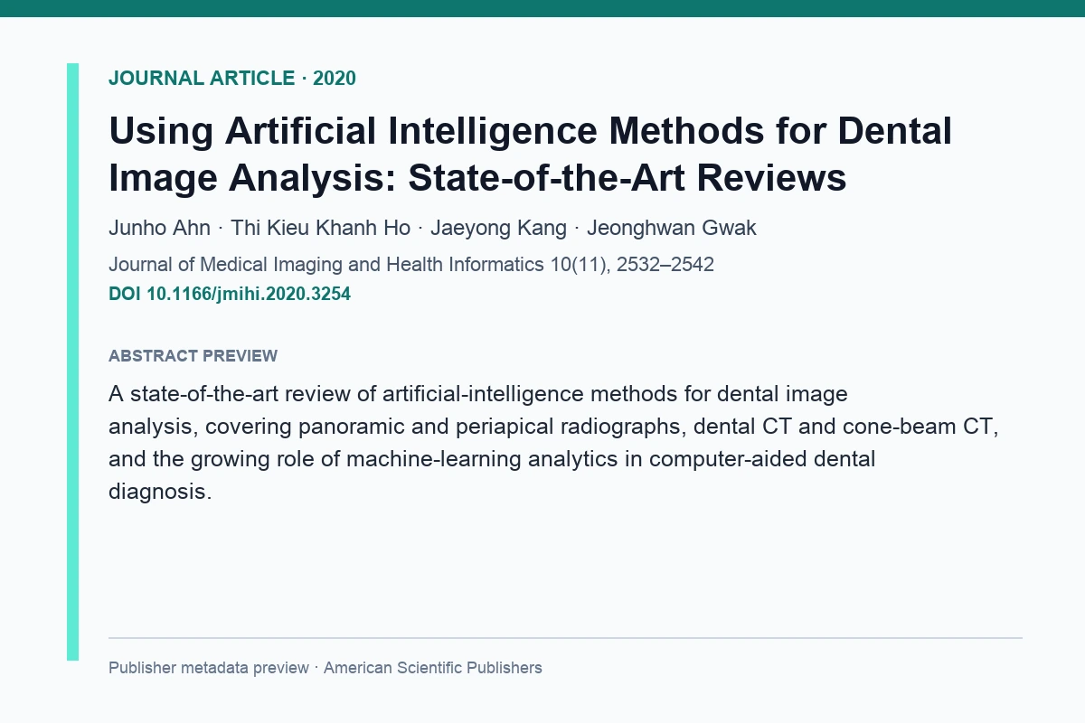 Publisher metadata preview for the state-of-the-art review of artificial intelligence methods in dental image analysis