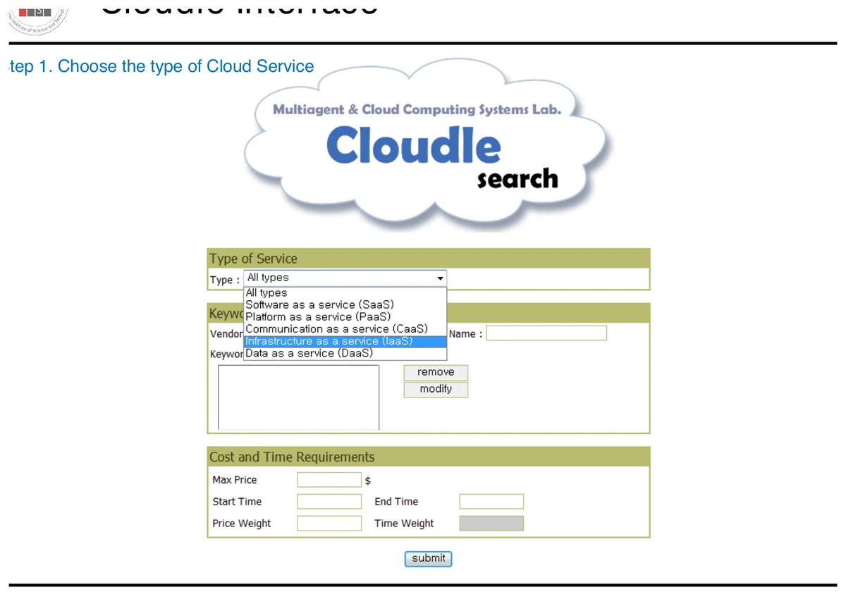 Cloudle web portal and cloud-service search interface
