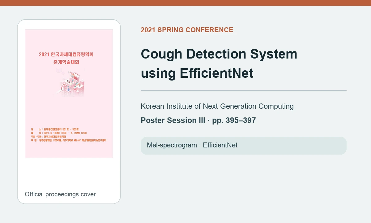 Official 2021 conference cover with the Cough Detection System using EfficientNet paper title and metadata